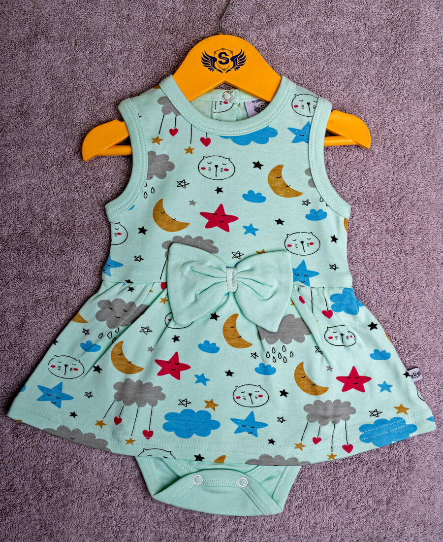 Green Printed Frock for baby girls